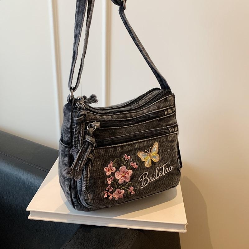 Vintage vyšívaná džínová taška Dámská taška přes rameno Crossbody taška