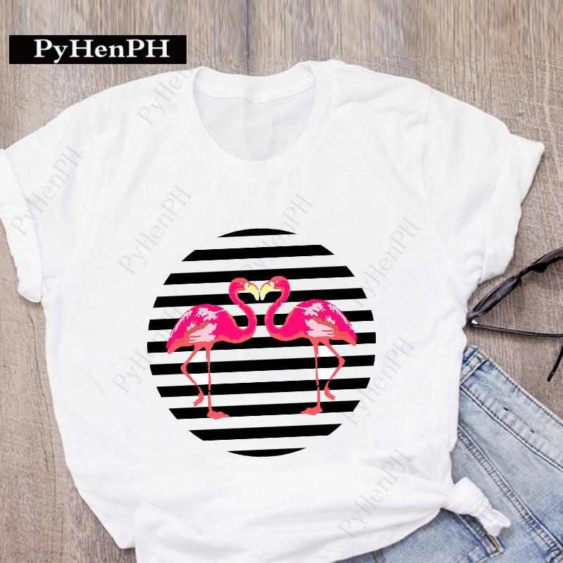 Ins New Fashion Flamingo T-shirt Short-sleeved Female Student Innerwear T-shirt On The Street Women Clothing