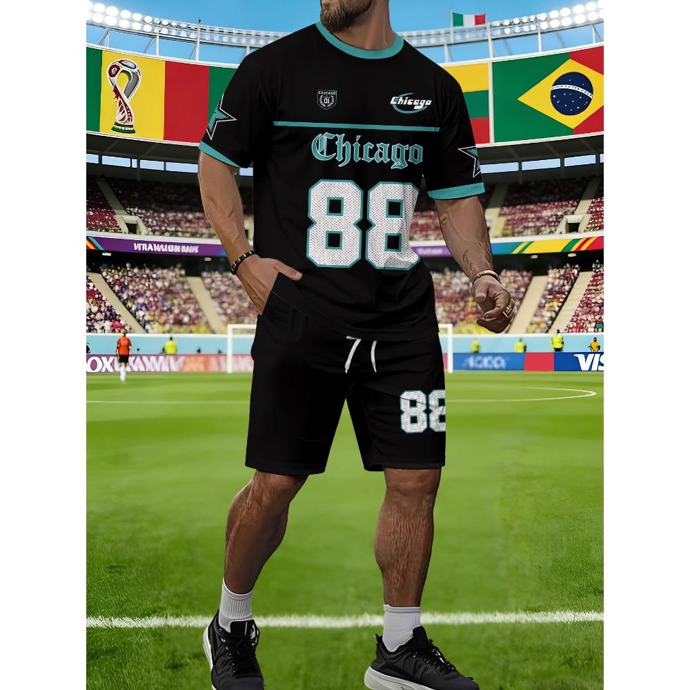 

Men S 3D Digital Printing Crew Neck Short-Sleeve And Shorts Set S