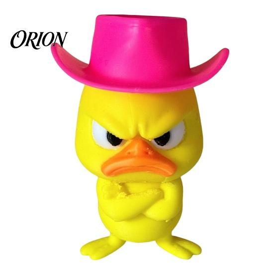 Angry Duckling Figurine Duck Desk Figurine, 3D Printed Yellow Office Decoration with Cowboy Decorative Car Accessories Hat, Little Animal Ornament for