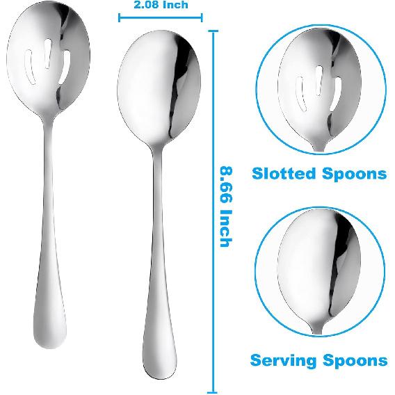 6 Pieces Serving Spoons Set, 8.7 Inch, Includes 3 Serving Spoons and 3 Slotted Spoon, Large Stainless Steel Buffet Banquet Utensils Cutlery Set for