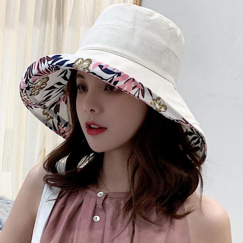 Double-sided bucket hat women's summer tide versatile Japanese face hat beach outing big edge sun protection big brim breathable