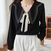 La Chapelle French Vintage Sailor Collar Long Sleeve Blouse