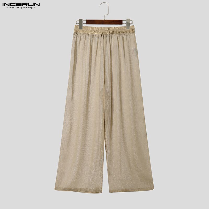 INCERUN Men's Sheer See-Through Casual Loose Beach Party Wide Leg Trousers Pants
