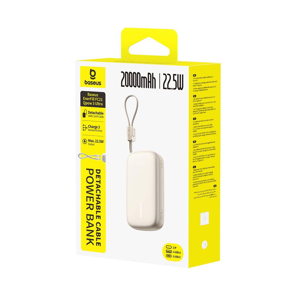 Powerbank 20000mAh 22.5W with display and cable EnerFill FC21 Qpow 3 Ultra - beige