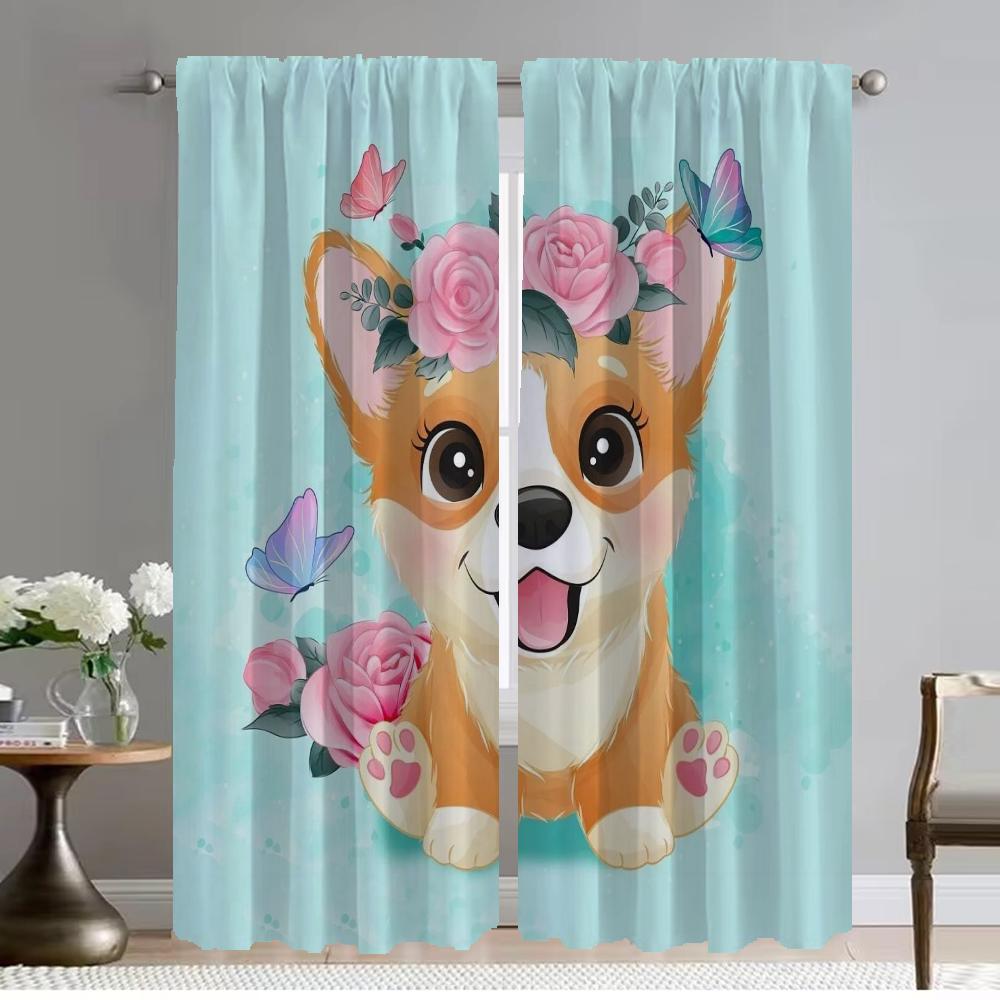 Cute Dog Panda Blackout Curtains 2 Pieces Partition Curtains for Bedroom Window Curtain Living Room Curtain Halloween Decoration