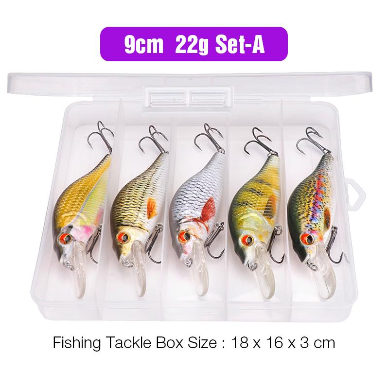 5pcs Floating Minnow Wobblers Fishing Lure Set 5cm/7cm/9cm Minnow Lures Hard Bait for Pike Crankbaits Fishing Tackle Box