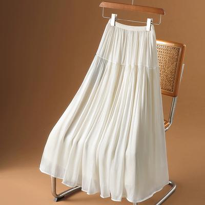 DIMANAF 2025 Summer Women New Skirts Solid Elastic Waist Pleated Mesh Elegant Skirts