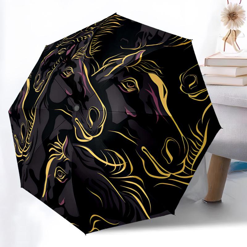 

1pc Horse Artwork Automatic Umbrella | Portable Foldable 8-Rib Manual Open, Cute Birthday & Holiday Gift for Outdoor yy260107136