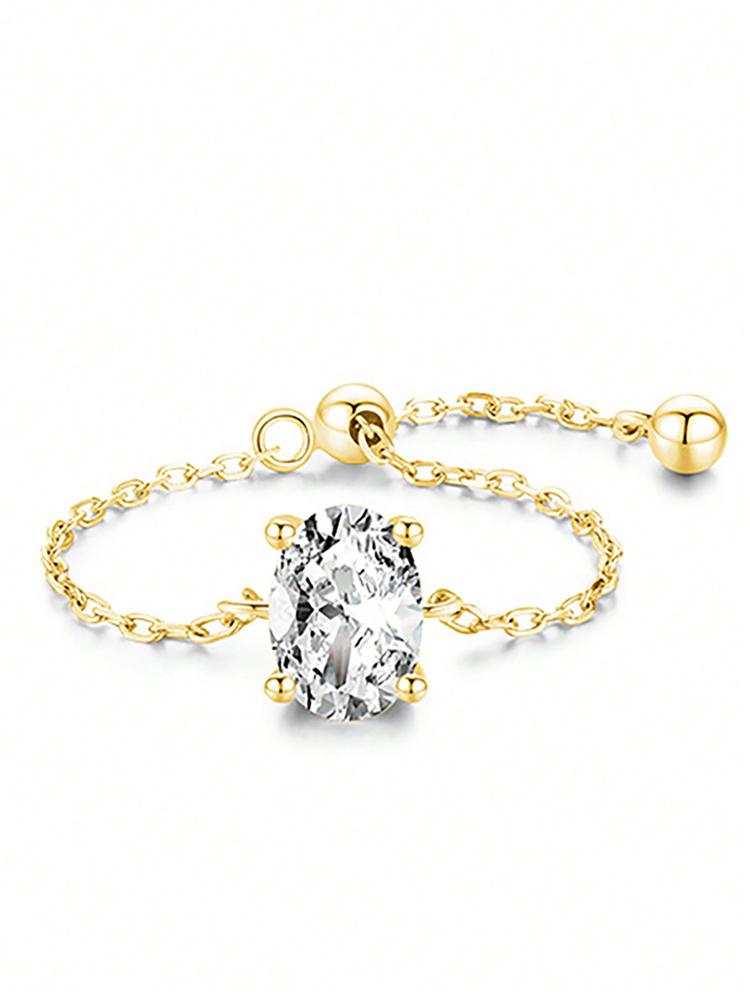 925 Silver Round Oval Water Drop Shape Zircon Chain Adjustable Ring For Women Anniversary Hight Quality Fine Jewelry