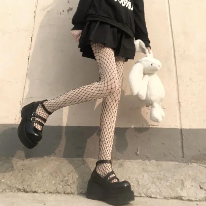 Heart Flower Mesh Japanese Girls Lolita Ins Tights Stockings White Fishnet Pantyhose Female Women Sexy Love Dot Summer Leggings