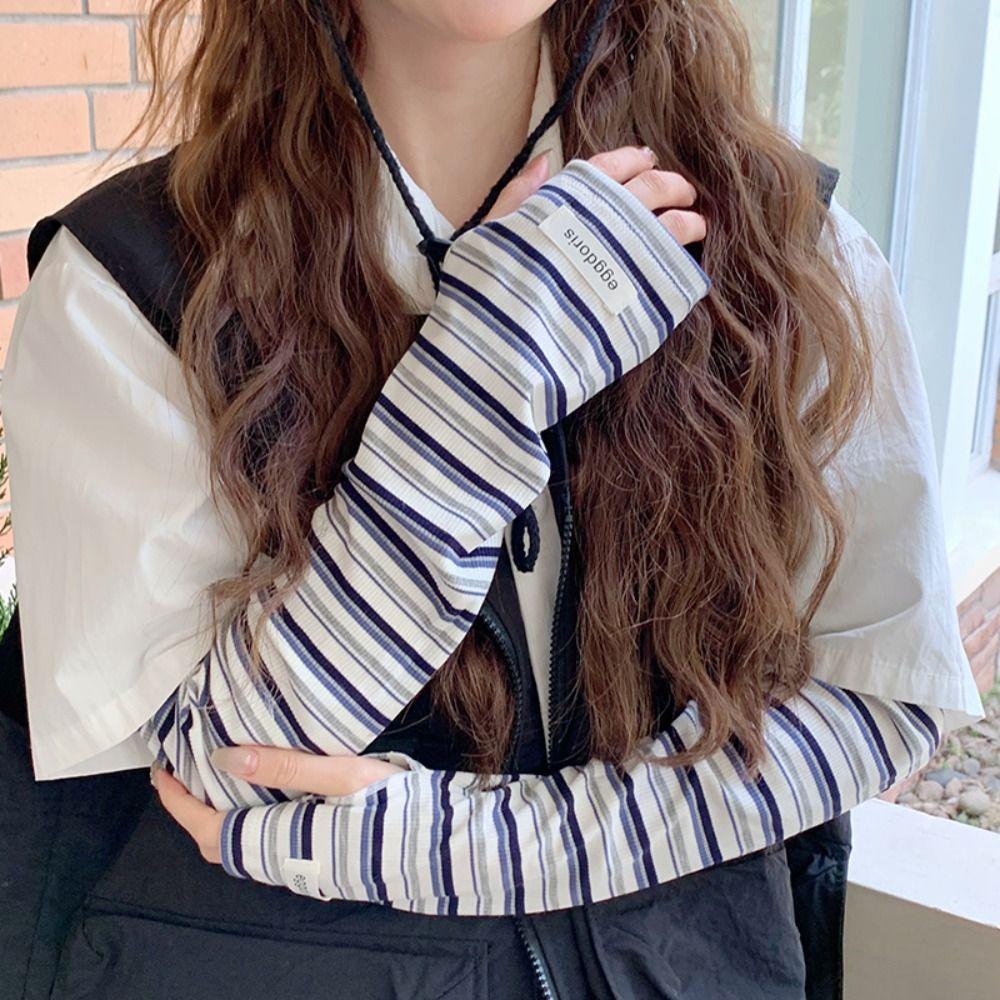 

Stripe Sunscreen Sleeves Anti-UV Thin Long Gloves Thin Ice Silk Sleeves Cycling