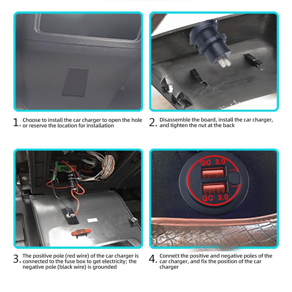 Car Charger QC3.0 Dual USB Cigarette Lighter Socket Waterproof With Switch Quick Charge Adapter For 12/24V Motorcycle ATV Truck