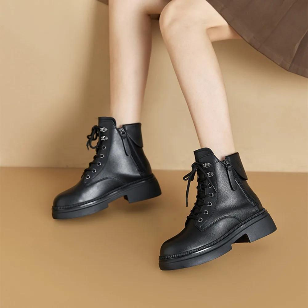 Fashion Boots Women's Spring Autumn Retro Womens Leather Shoes with Double-sided Zippers Platform Casual Shoes Soft Soled Leather Boots