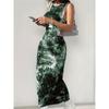 Women's Sleeveless Round Neck Tie-dye Printed Tight Vest Dress