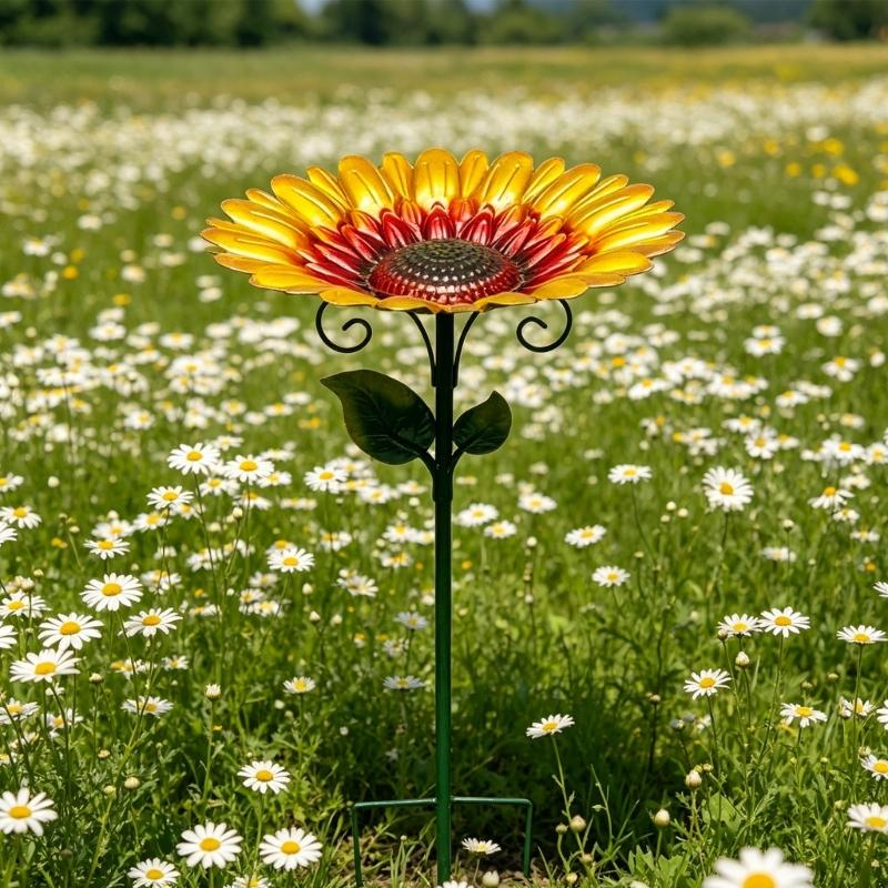 Sunflower Shape Bird Bath And Feeder Suitable For Outdoor Garden Lawn Patios Decoration With Weather Resistant Materials