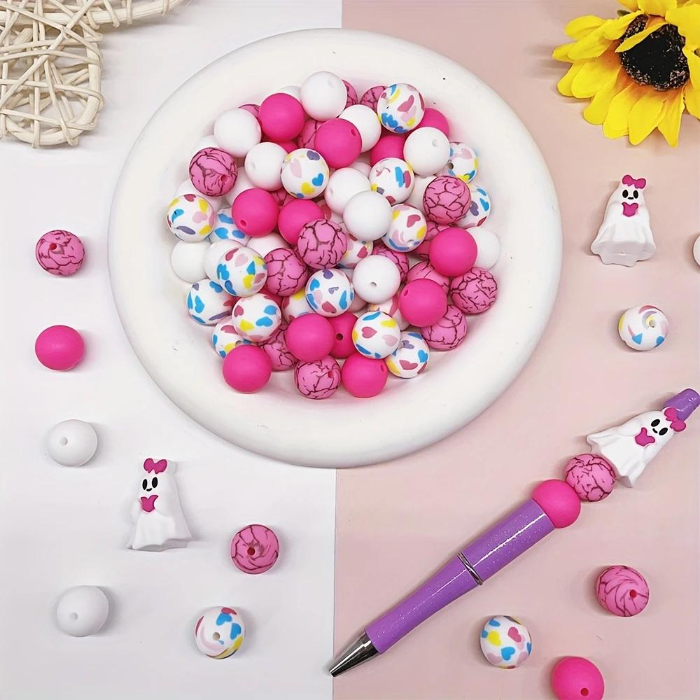 25PCS Multi-Size Halloween-Themed Silicone Beads Set, Perfect for DIY Craft Projects Like Keychains, Necklaces, Bracelets & More