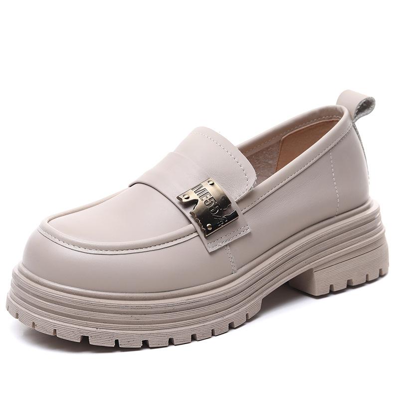 First layer cowhide sole loafers women's 2025 spring new retro breathable single shoes thick sole large size small leather shoes tide