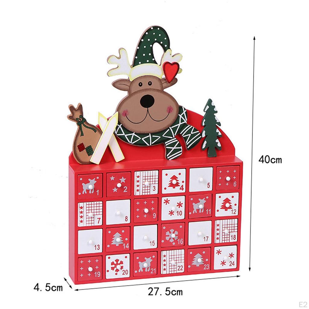 Fillable Advent Calendar Candy Organizer Reindeer Pattern Wood for Desktop Holiday Decoration