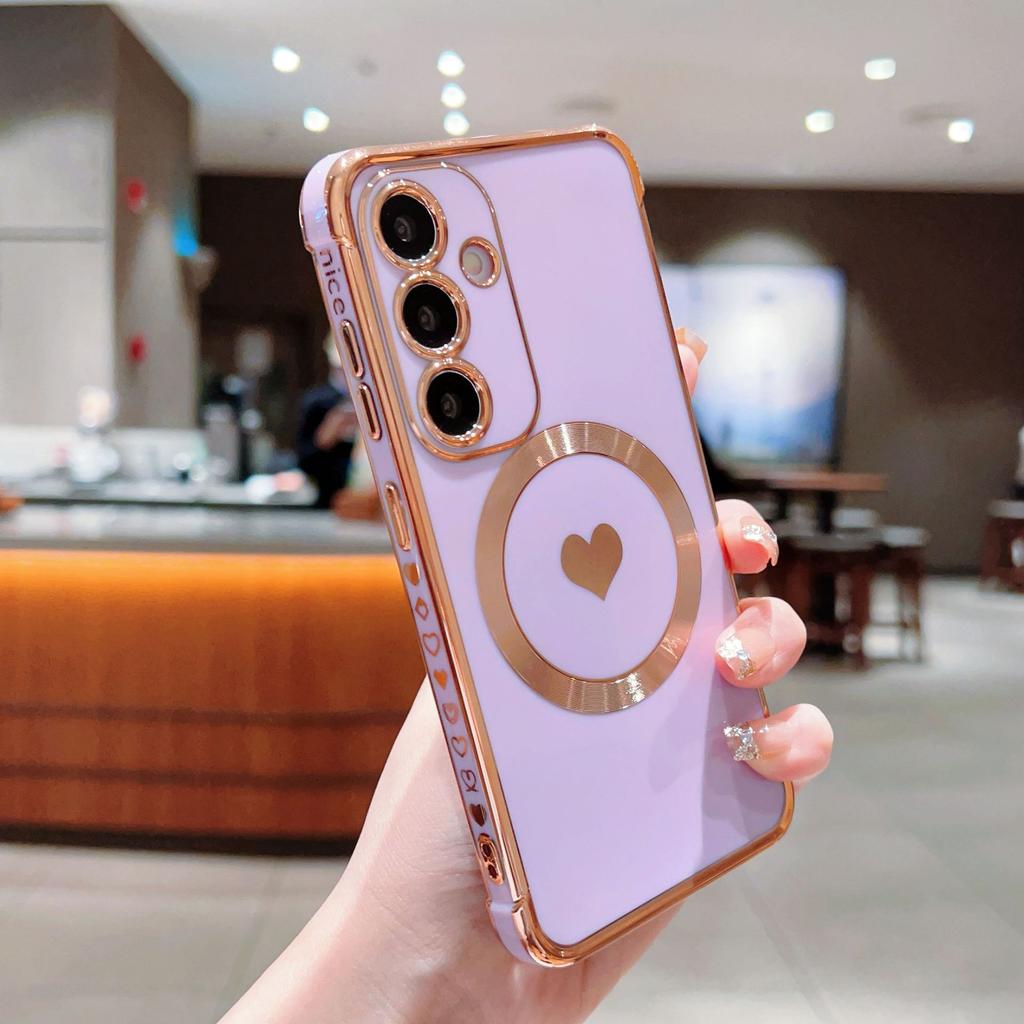 Suitable for Samsung S25ULTRA Magnetic Plating Love Mobile Phone Case S23 Silicone All Inclusive S24 Protective Case