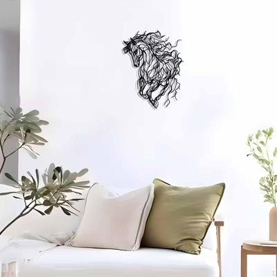 Metal Horse Wall Art Decor Animal Sculpture Accent Gift Hanging Sign for Background Living Room