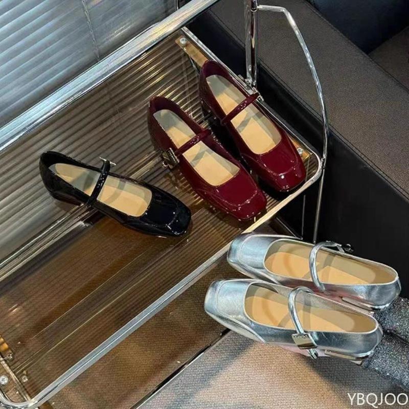 Fashion Spring new square toe shallow mouth single buckle strap fashionable low order shoes for women simple versatile flat shoes