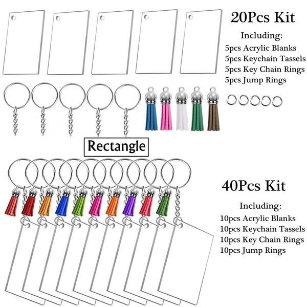 Brelocuri acrilice, în vrac, 20/40/80 buc. Kit de ornamente acrilice, spate transparente, ciucuri, lanț cheie, inele de salt pentru vinil, bricolaj, breloc