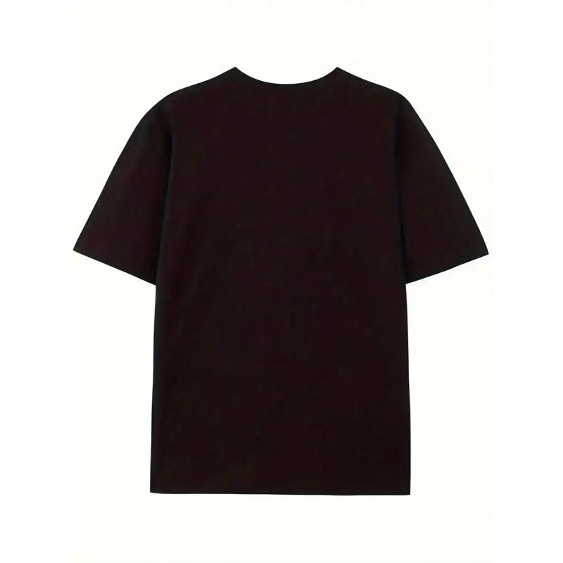 European Size Vintage Pattern Men's T-Shirt Casual Loose Short Sleeve, Signature Red Cross and Print Round Neck Comfortable Durable Clothing