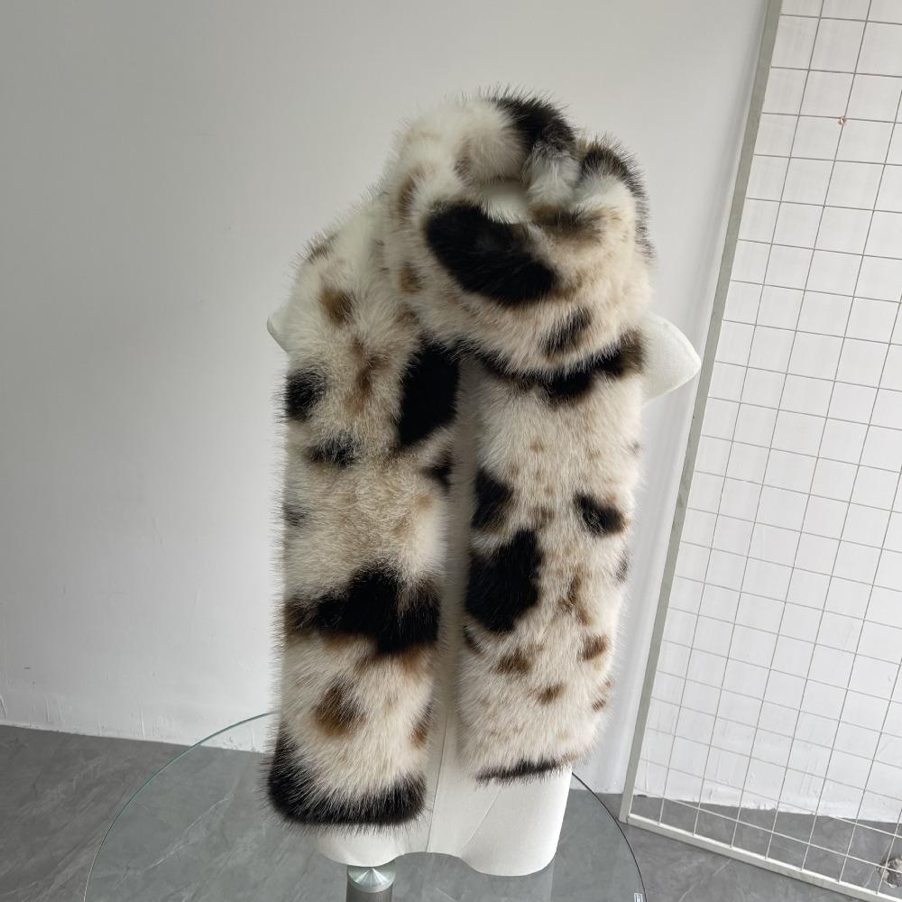 Faux Fur Long Scarf Womens Leopard Print Warm Plush Scarf Trending Scarf Wrap Y2K Accessories Luxury Imitation Rabbit Hair Shawl