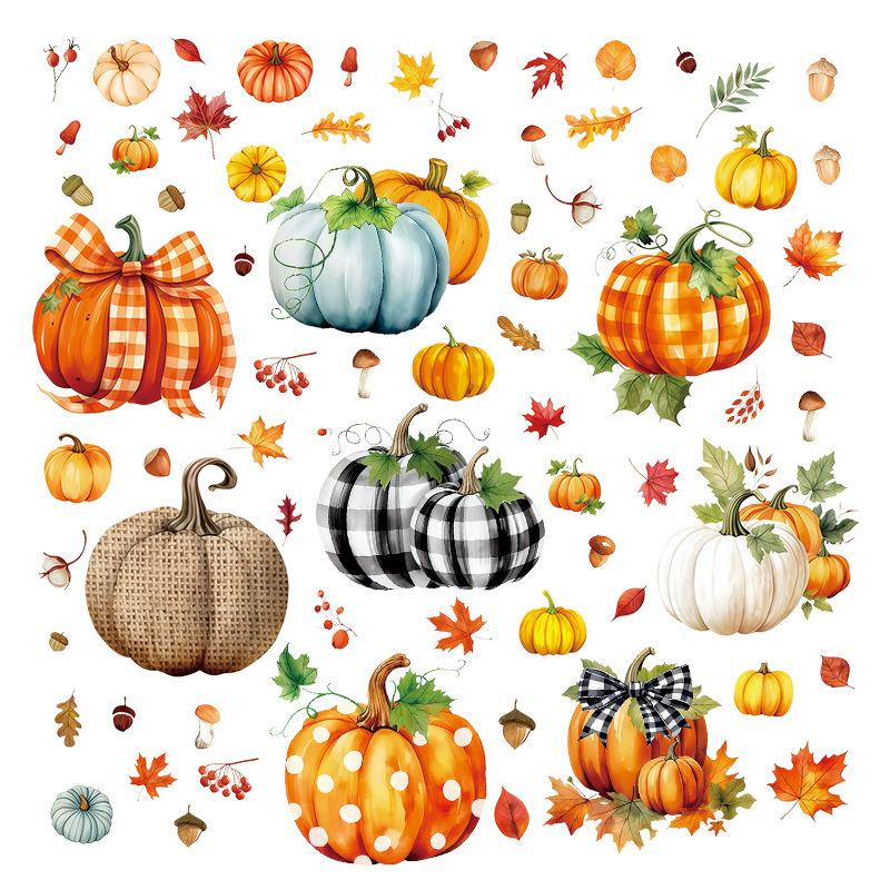 Autumn glass window stickers, static stickers, pumpkins, autumn leaves, harvest festival, Thanksgiving refrigerator stickers