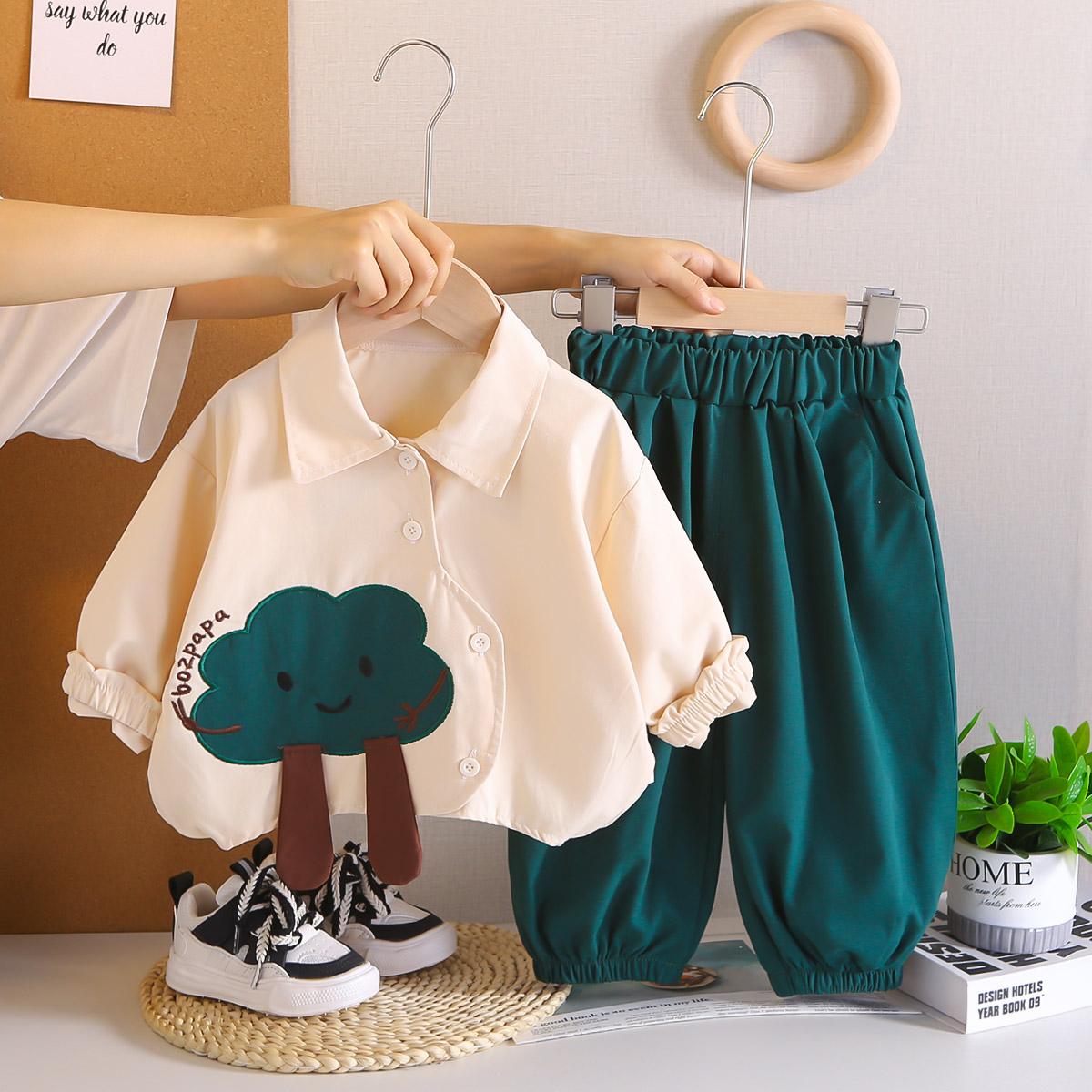 

Комплект из 2 предметов с длинным рукавом для мальчиков 0-5 лет, Детская футболка с мультяшным принтом облаков, повседневные брюки, Одежда высокого качества XXL зелёный