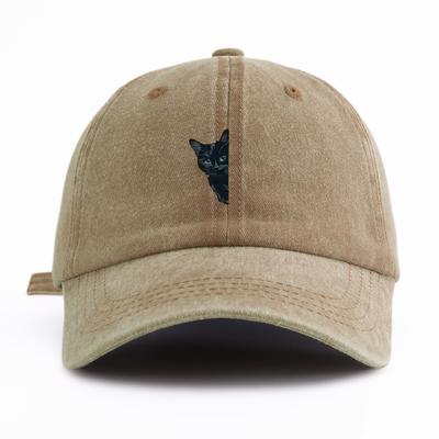 1pc Black Cat Print Washed Baseball Cap for AdultsMinimalist Retro Style Casual Soft Adjustable Dad Hat Perfect As Gift