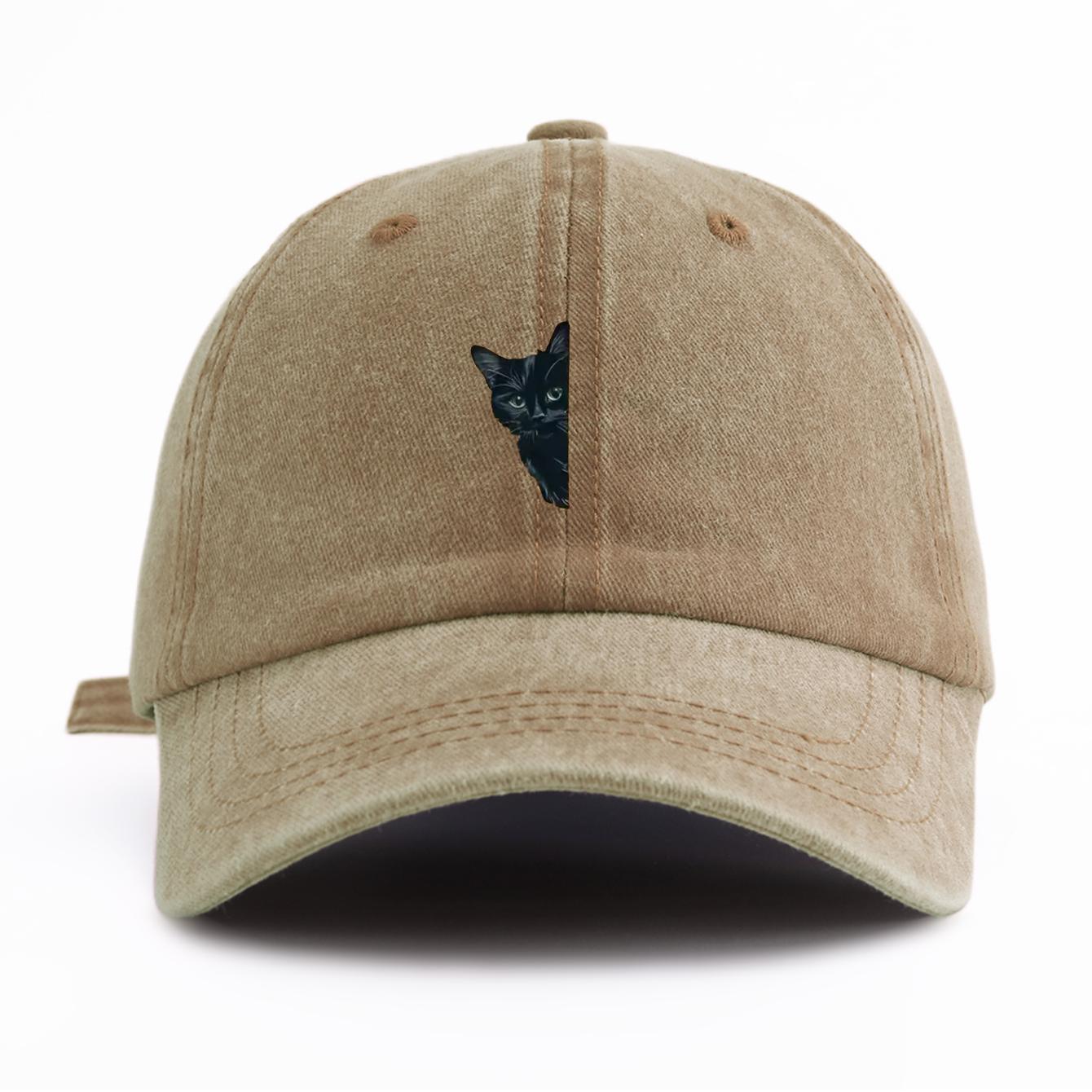 

1pc Black Cat Print Washed Baseball Cap for Adults,Minimalist Retro Style Casual Soft Adjustable Dad Hat, Perfect As Gift хаки