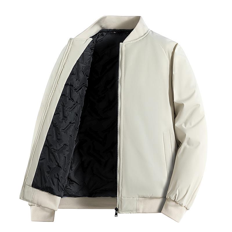 Men's Winter Stand Collar Cotton Coat - Loose, Solid Color, Thickened Plus Size, Two-Way Zipper Casual Jacket.