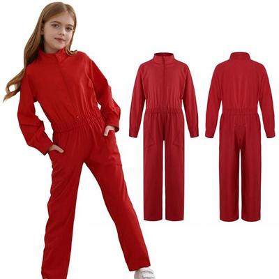 Girls Boys Solid Color Mechanic Coverall Flightsuit Zipper Jumpsuit Elastic Waist Rompers with Pockets Flight Suit Halloween Dress Up