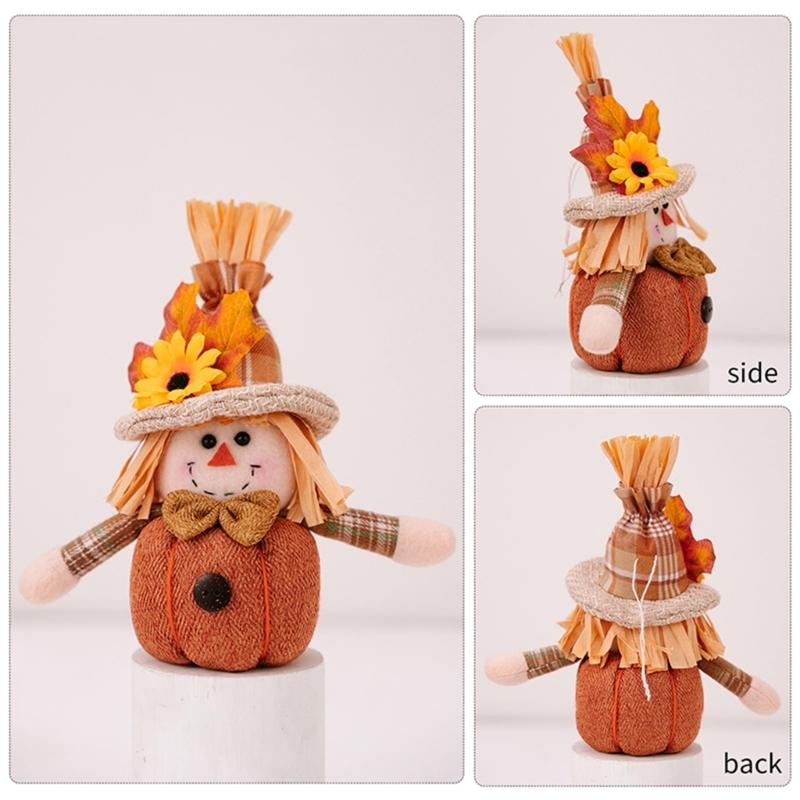 Thanksgiving Harvest Autumn Flower and Leaf Scarecrow Plush Dolls Keychains Charm Hanging Ornament Festivals Decors