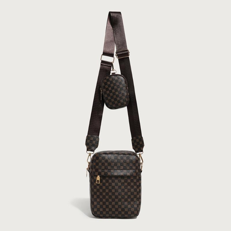 

Ретро принт с маленькой сумкой Новая наплечная сумка-мессенджер Универсальная нишевая модная многофункциональная женская сумка темно-коричневого