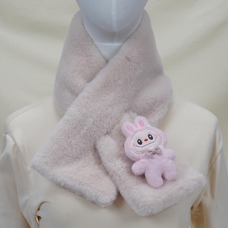 2025 Autumn/Winter Cute Cartoon Plush Scarf: Faux Rabbit Neck Warmer for Girls