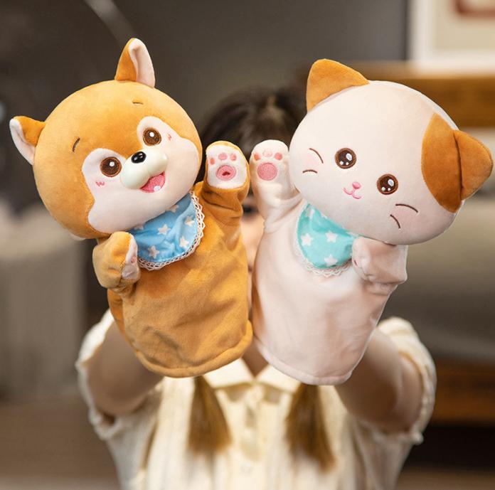 Stuffed Plush Animals Toys Hand Finger Story Puppet Kawaii Dolls Educational Baby Toys Cat Shiba Inu Panda Deer Children Gift G2