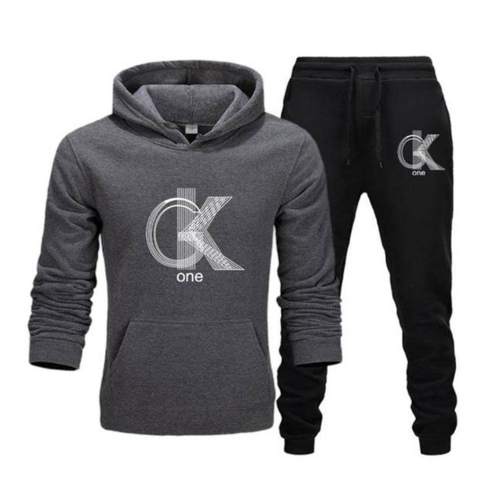 Herenmode Bedrukte Hoodie+Broek Set, Casual Sportkleding+Sportkleding Set