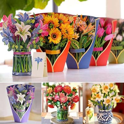 3D Pop Up Blumen Grußkarten Multi-Style Bouquet Geburtstagskarte Postkarte Geschenke