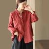 Chemise Polo Manches Longues Vintage en Coton et Lin pour Femme Blouse Décontractée