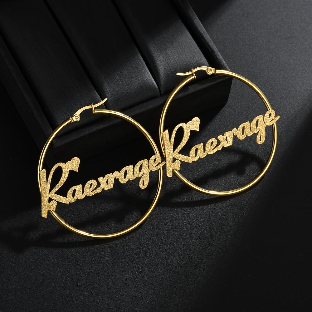 Atoztide Personalized 50mm Custom Name Earrings For Women Stainless Steel Heart Crown High Quality Weddings Party Jewelry Gift