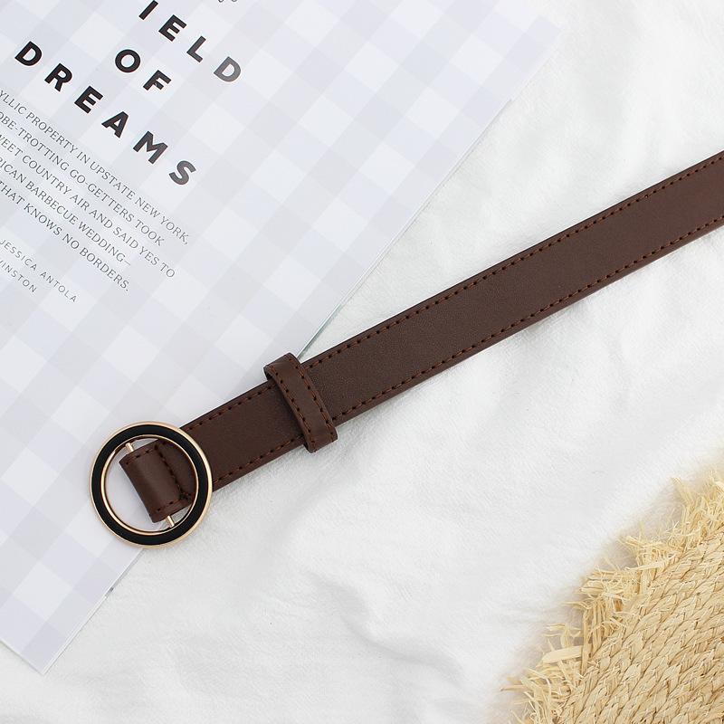 Ladies Painted Round Day Buckle Belt Non-Punching Decorative Belt Non-Porous Belt