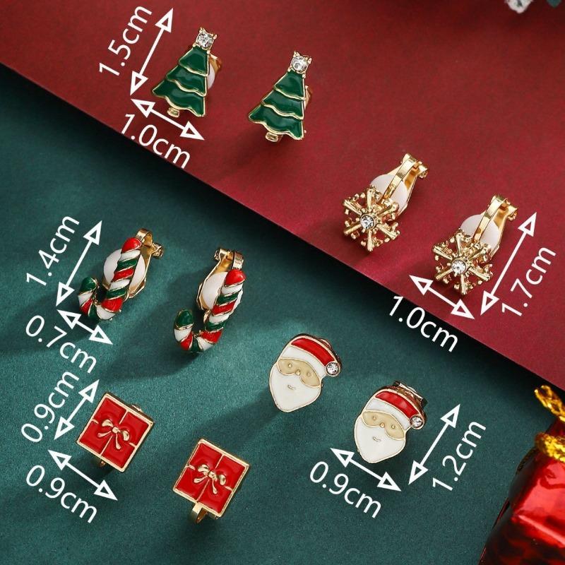 Hot-selling cute Santa Claus Christmas tree without ear piercings can be worn Christmas alloy ear clip set