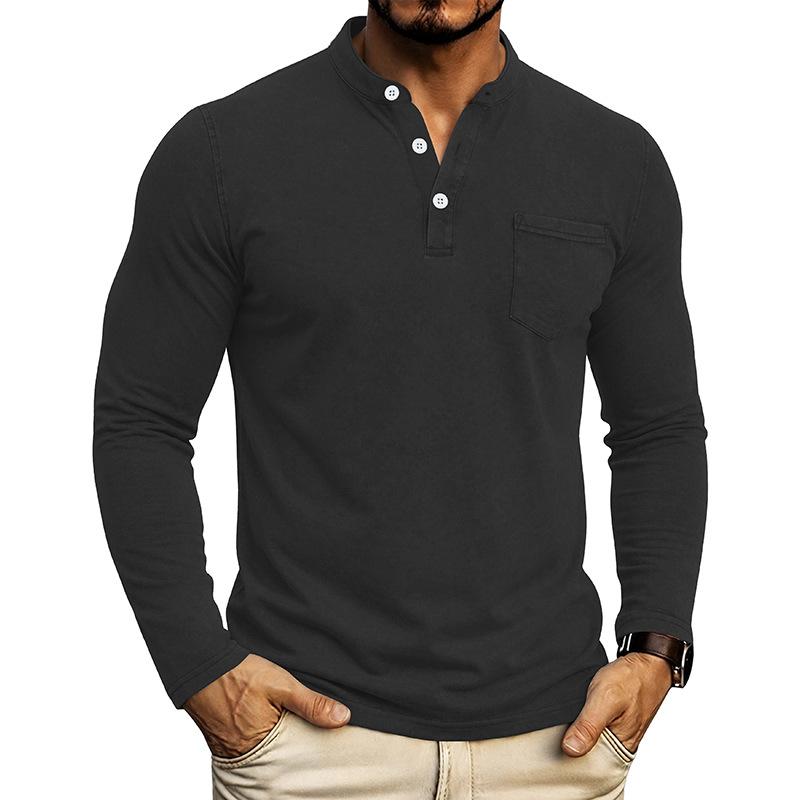 Men S Vintage Washed Long Sleeve Stand Collar Henley Shirt