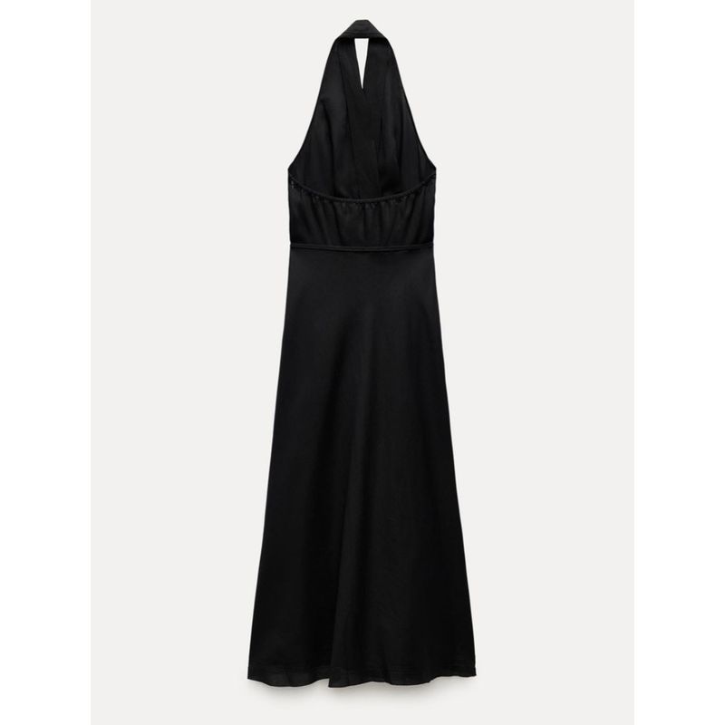 Za2024 Summer New Product Women's Clothes Sexy Open Back Hanging Collar Midi Skirt Dress Black Dress 4786011 800