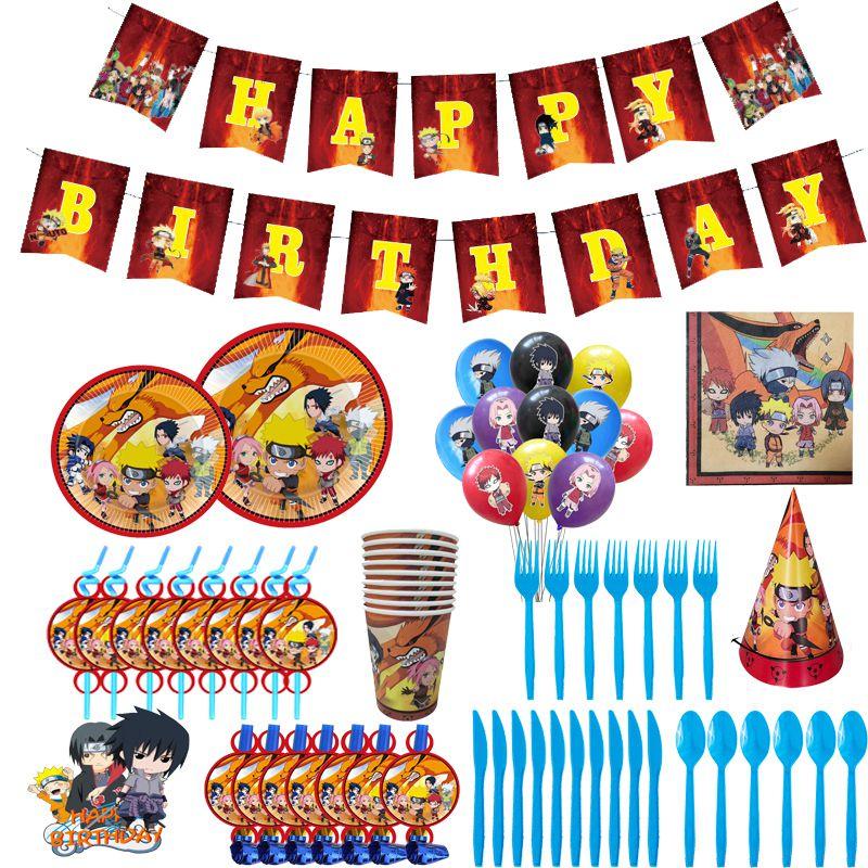 Naruto Ninja Birthday Party Decor Supplies Featuring Colorful Balloons And Plates