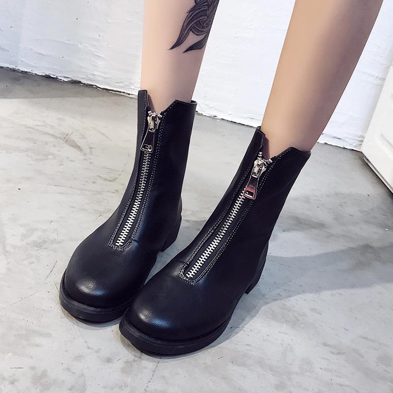 Fashion High Quality Women Comfortable Chunky Heels Front Zipper Ankle Boots Round Toe Shoes Autumn Winter Plus Size 856