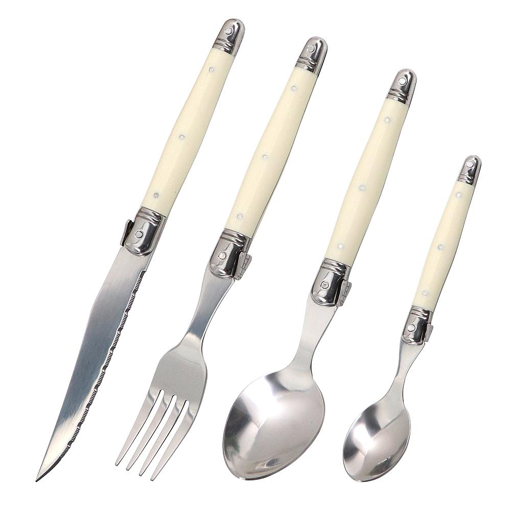 Jaswehome Laguiole Cutlery Set 4piece Steak Knives Forks Soup Spoons Teaspoons Ivory Color Flatware Stainless Steel Tableware